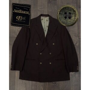 Vintage Rare Andhurst Brown Double Breasted Suit Jacket Gold Button 40R Car Logo